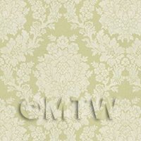 Dolls House Miniature Pale Sage Floral Damask Wallpaper 