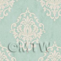 Pack of 5 Dolls House Duck Egg Blue Floral Diamond Wallpaper Sheets