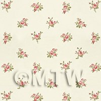 Dolls House Miniature Dark Pink Rose Posie Wallpaper 