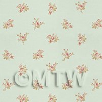 Pack of 5 Dolls House Pink Rose Posie On Pale Blue Wallpaper Sheets
