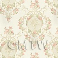 Dolls House Miniature Ornate Pink Damask Flower Wallpaper 