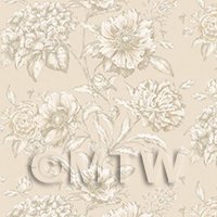 Dolls House Miniature White Mixed Flowers on Cream Wallpaper 