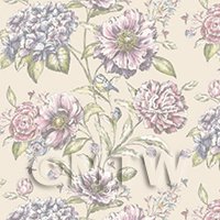 Pack of 5 Dolls House Pink And Violet Mixed Flowers On Cream Wallpaper Sheets