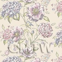 Dolls House Miniature Pink And Violet Mixed Flowers On Cream Wallpaper 