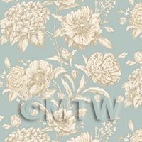 Dolls House Miniature White Mixed Flowers on Duck Egg Blue Wallpaper 