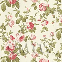 Pack of 5 Dolls House Miniature Dark Pink And Red Vintage Trailing Rose Wallpaper 