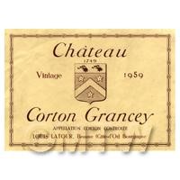 Miniature French Chateau Corton Grancey White Wine Label (1959 Vintage)