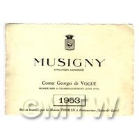 Miniature French Musigny Red Wine Label (1953 Vintage)
