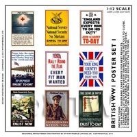 Dolls House Miniature World War One Set of 9 Posters - Set 1