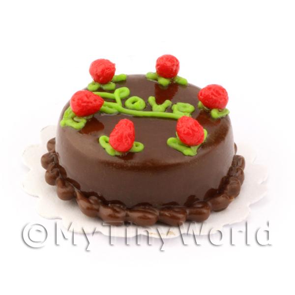 1/12 Scale Dolls House Miniatures  | Dolls House Miniature Chocolate Cake With Strawberries 