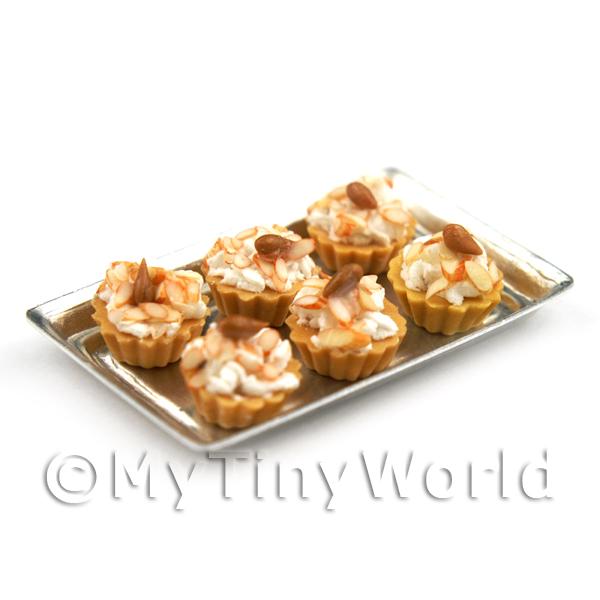 1/12 Scale Dolls House Miniatures  | 6 Loose Dolls House Miniature  Chopped Almond Topped Tarts on a Tray