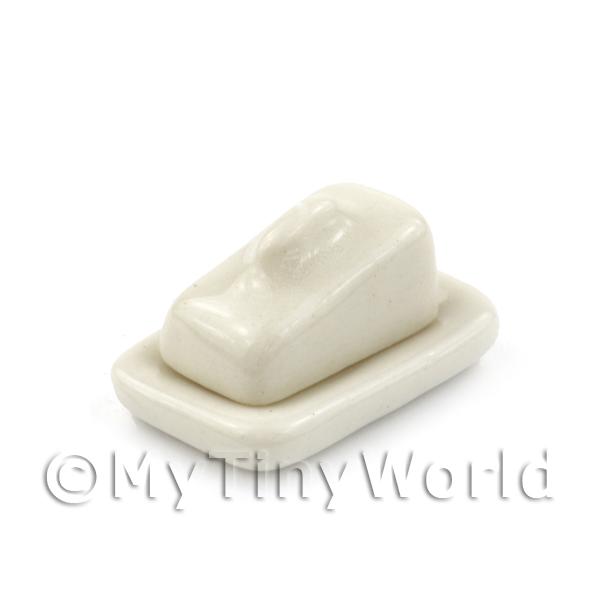 1/12 Scale Dolls House Miniatures  | Dolls House Miniature White Ceramic Butter Dish / Cheese Dish