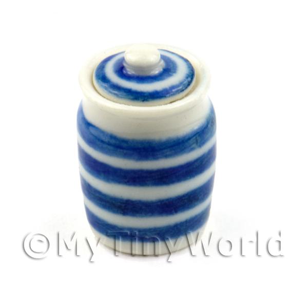blue/white stripe Dolls House Miniature Storage jar 