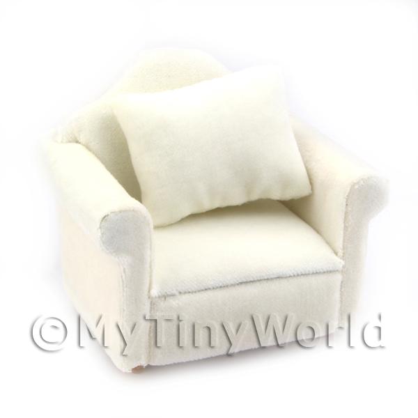 1/12 Scale Dolls House Miniatures  | Dolls House Miniature White Padded Arm Chair 