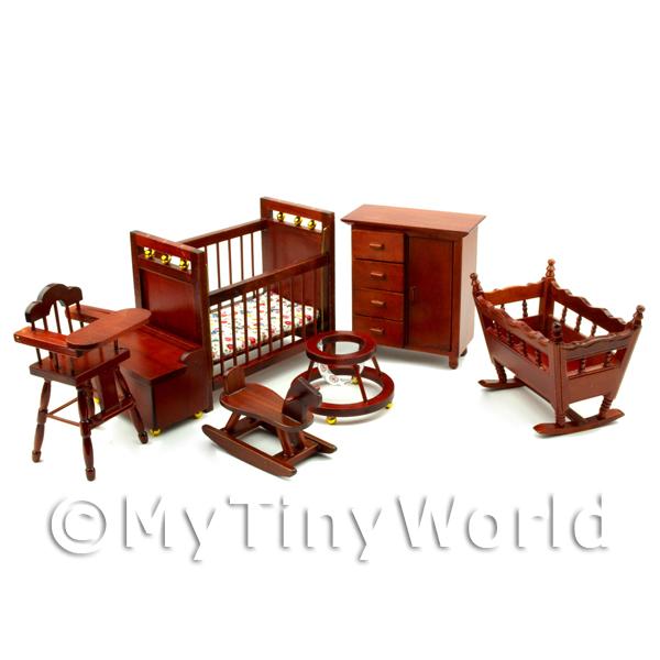 Dolls House Furniture (Value) Dolls House Miniature Solid Wood 7 Piece Nursery Set Product