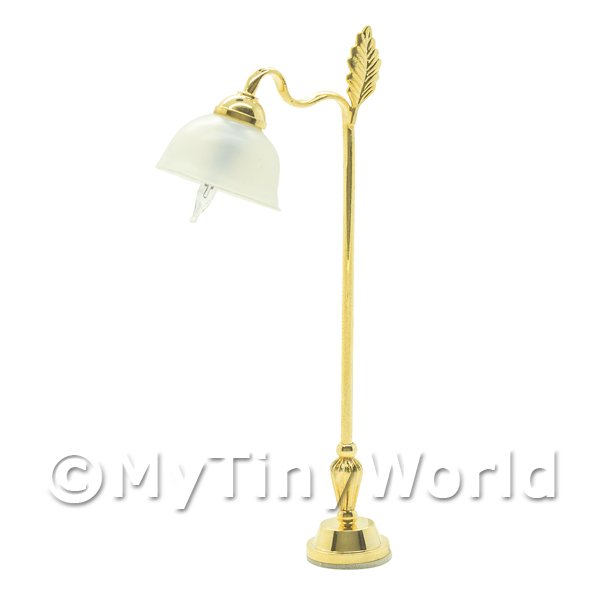 1/12 Scale Dolls House Miniatures  | Dolls House Miniature Leaf Floor Lamp With White Shade