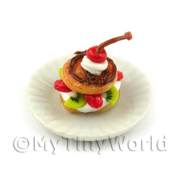 Dolls House Bakers Dolls House Miniature Fresh Cream Fruit Filled Belgium Bun Product Code