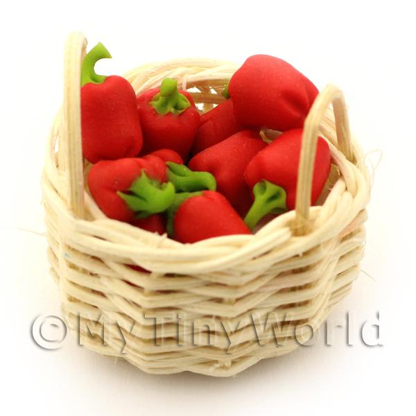 1/12 Scale Dolls House Miniatures  | Dolls House Miniature Basket of Handmade Red Bell Peppers
