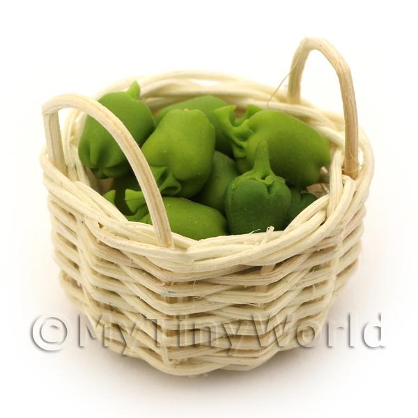 1/12 Scale Dolls House Miniatures  | Dolls House Miniature Basket of Hand Made Green Bell Peppers