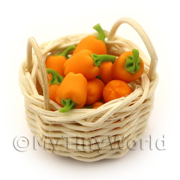 1/12 Scale Dolls House Miniatures  | Dolls House Miniature Basket of Hand Made Orange Bell Peppers