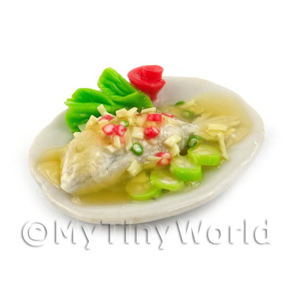 1/12 Scale Dolls House Miniatures  | Dolls House Miniature Whole Cooked Steamed Fish With Garlic and Chilli