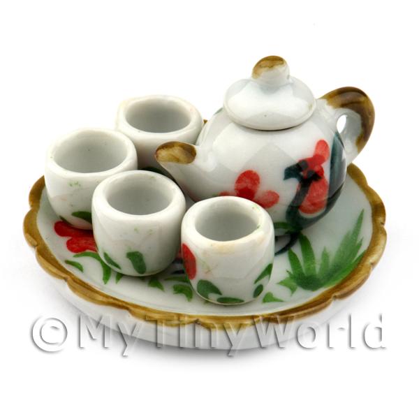 1/12 Scale Dolls House Miniatures  | Miniature Handmade Cockerel Motif Ceramic Tea Set