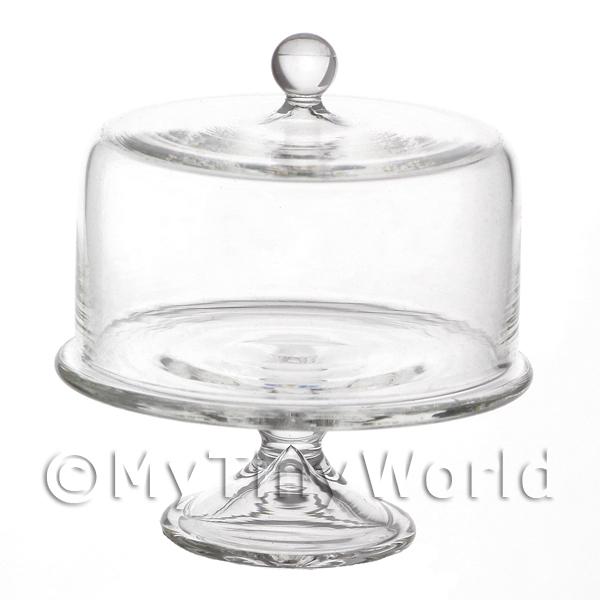 1/12 Scale Dolls House Miniatures  | Dolls House Miniature Handmade Glass Cake Stand with Rounded Lid 