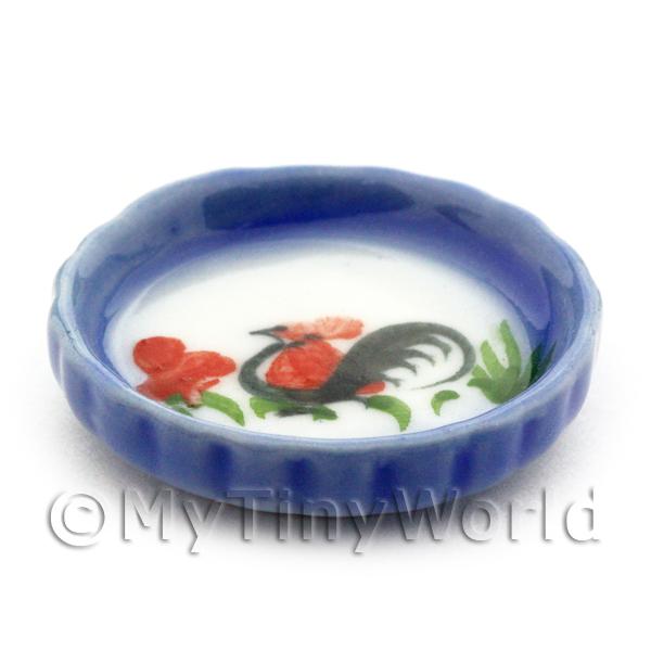 4x 27mm Dolls House Miniature Very Fine Cockerel Motif Ceramic Flan Dishes 