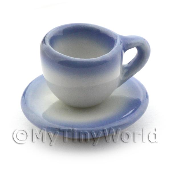 1/12 Scale Dolls House Miniatures  | Dolls House Miniature Blue Edged Ceramic Tea Cup and Saucer