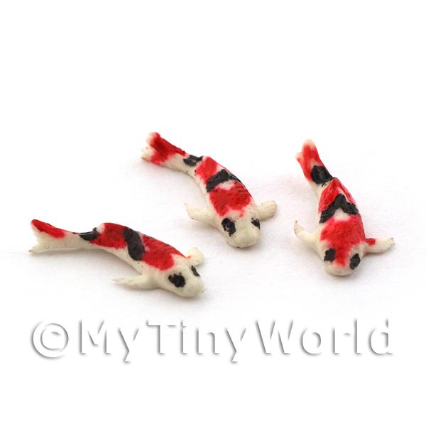 1/12 Scale Dolls House Miniatures  | Dolls House Miniature 3 Small Koi Carp White, Red and Black 