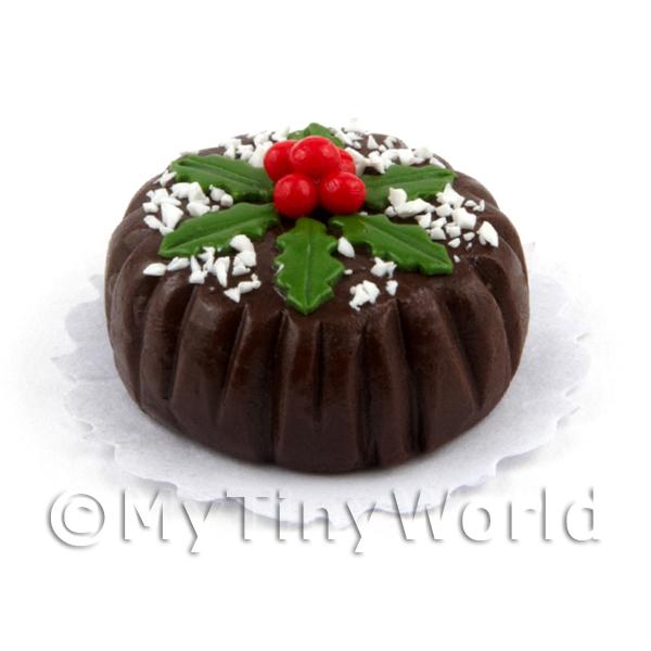 1/12 Scale Dolls House Miniatures  | Dolls House Miniature Chocolate Christmas Cake With Berries and Hol