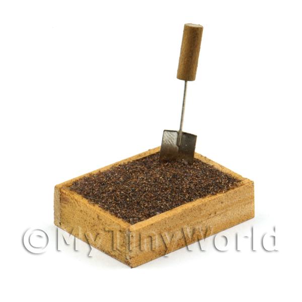 1/12 Scale Dolls House Miniatures  | Miniature Garden Wooden Crate With Compost And A Garden Trowel 