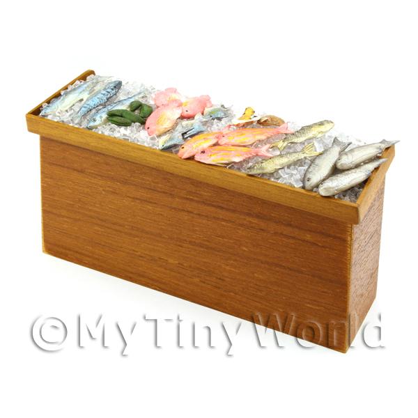 1/12 Scale Dolls House Miniatures  | Dolls House Fully Stocked Teak Wood Fish Counter Style 1
