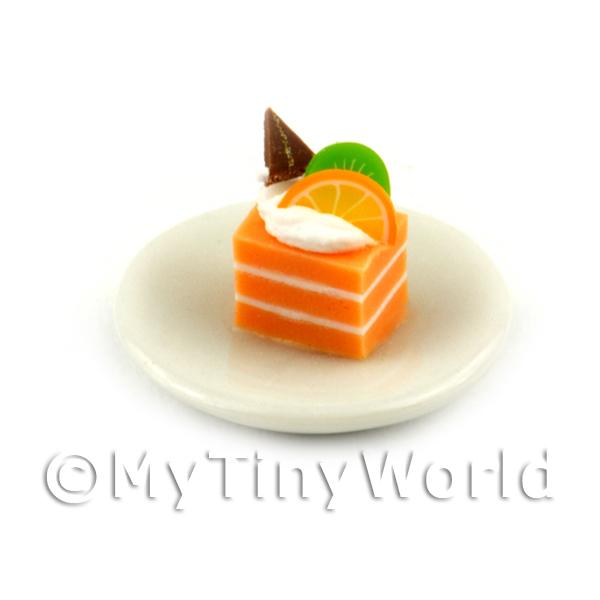 1/12 Scale Dolls House Miniatures  | Miniature Orange And White Square Cake Slice Topped With Fruit