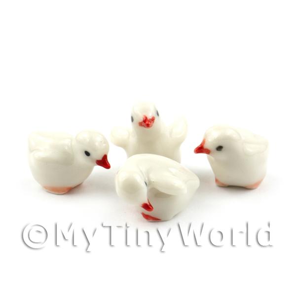 1/12 Scale Dolls House Miniatures  | Set Of 4 Dolls House Miniature Ceramic White Chicks 