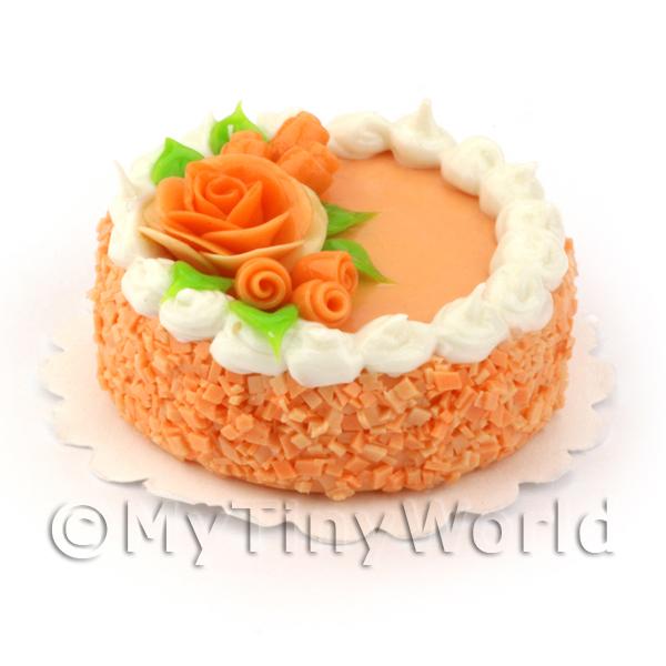 1/12 Scale Dolls House Miniatures  | Dolls House Miniature Peach Cake With Orange Roses