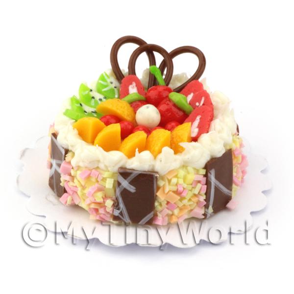 1/12 Scale Dolls House Miniatures  | Dolls House Miniature Mixed Fruit Topped Cake