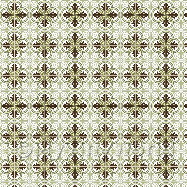 1:12th Brown And Sage Green Design Tile Sheet With Pale Grey Grout 