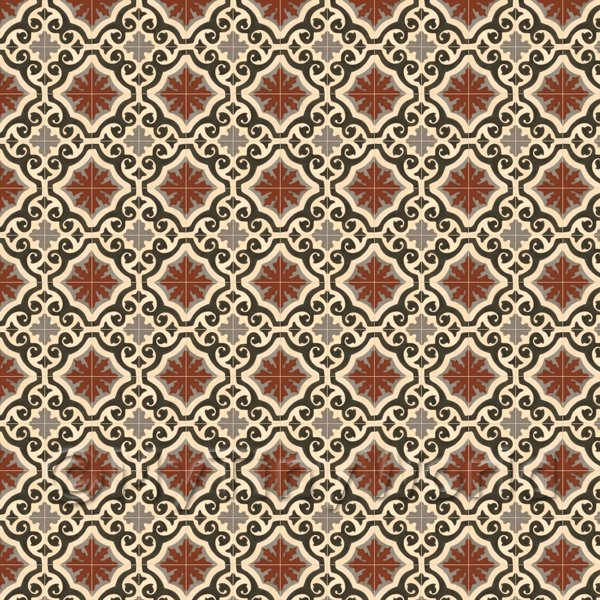 1:12th Dark Red Black And Grey Ornate Tile Sheet With Yellow Grout 