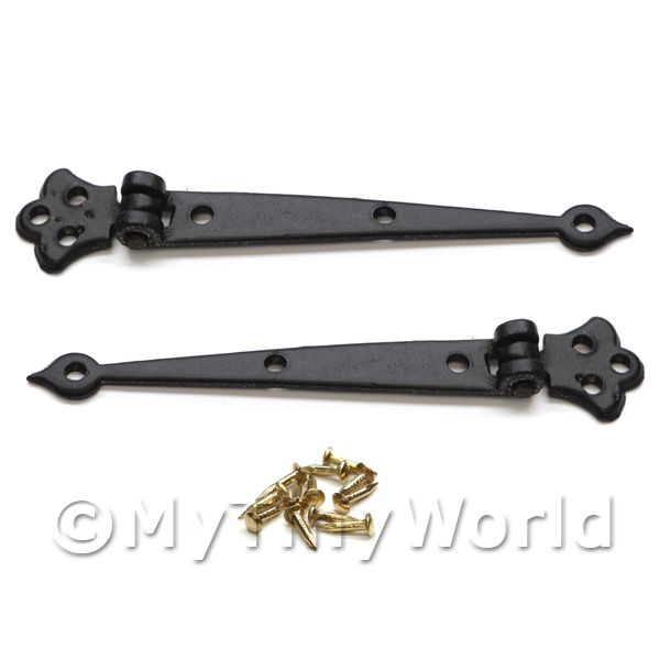1/12 Scale Dolls House Miniatures  | 2x Dolls House Miniature Long Black Metal Hinges And Screws