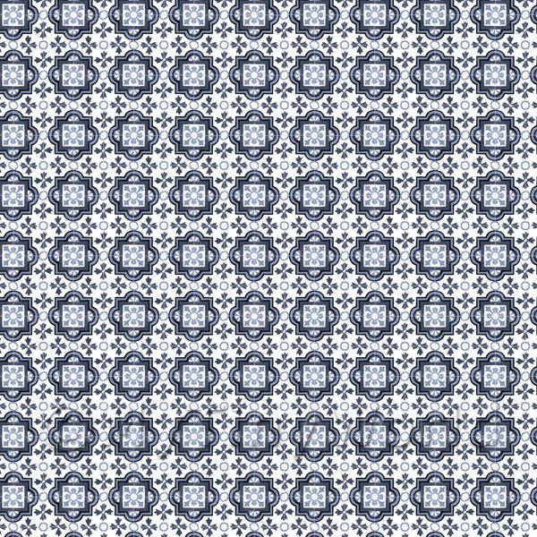 1:12th Mixed Blue Ornate Pattern Tile Sheet With Light Grey Grout 