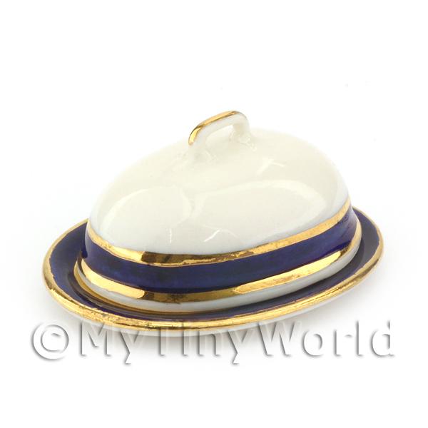 1/12 Scale Dolls House Miniatures  | Dolls House Miniature Blue and Metallic Gold Turkey Tray and lid