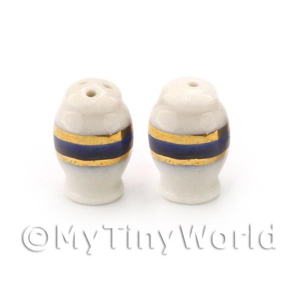 1/12 Scale Dolls House Miniatures  | Dolls House Miniature Blue and Metallic Gold Salt and Pepper Pots