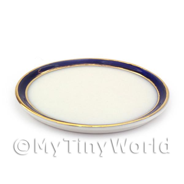 1/12 Scale Dolls House Miniatures  | Dolls House Miniature Blue and Metallic Gold Ceramic Tray