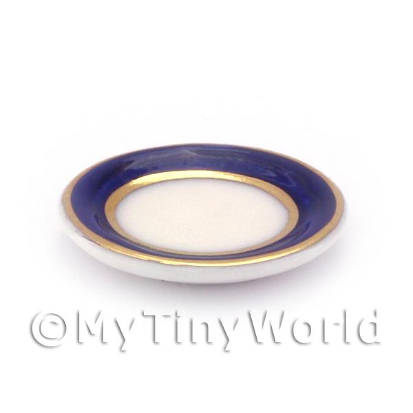 1/12 Scale Dolls House Miniatures  | Dolls House Miniature Blue and Metallic Gold 17mm Side Plate