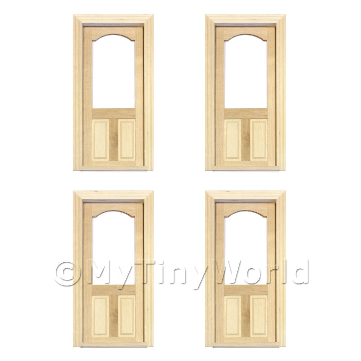 1/12 Scale Dolls House Miniatures  | 4 x Dolls House Decorative Wood Door With Glazed Upper Panel