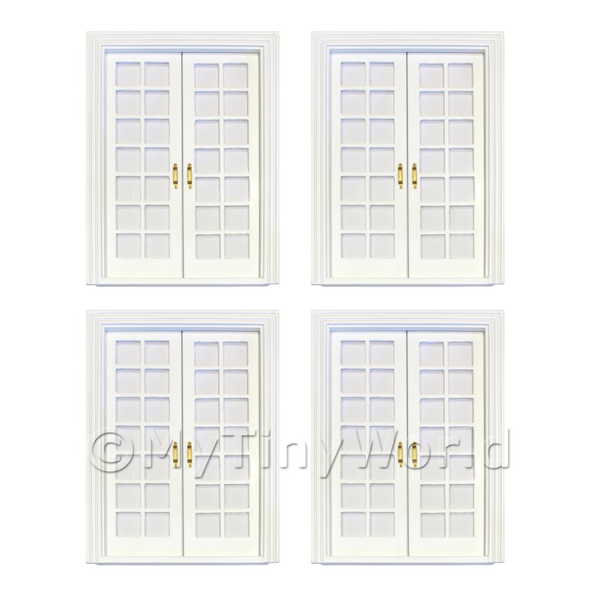 1/12 Scale Dolls House Miniatures  | 4 x Dolls House White Painted Double Internal 14 Pane Glazed Doors