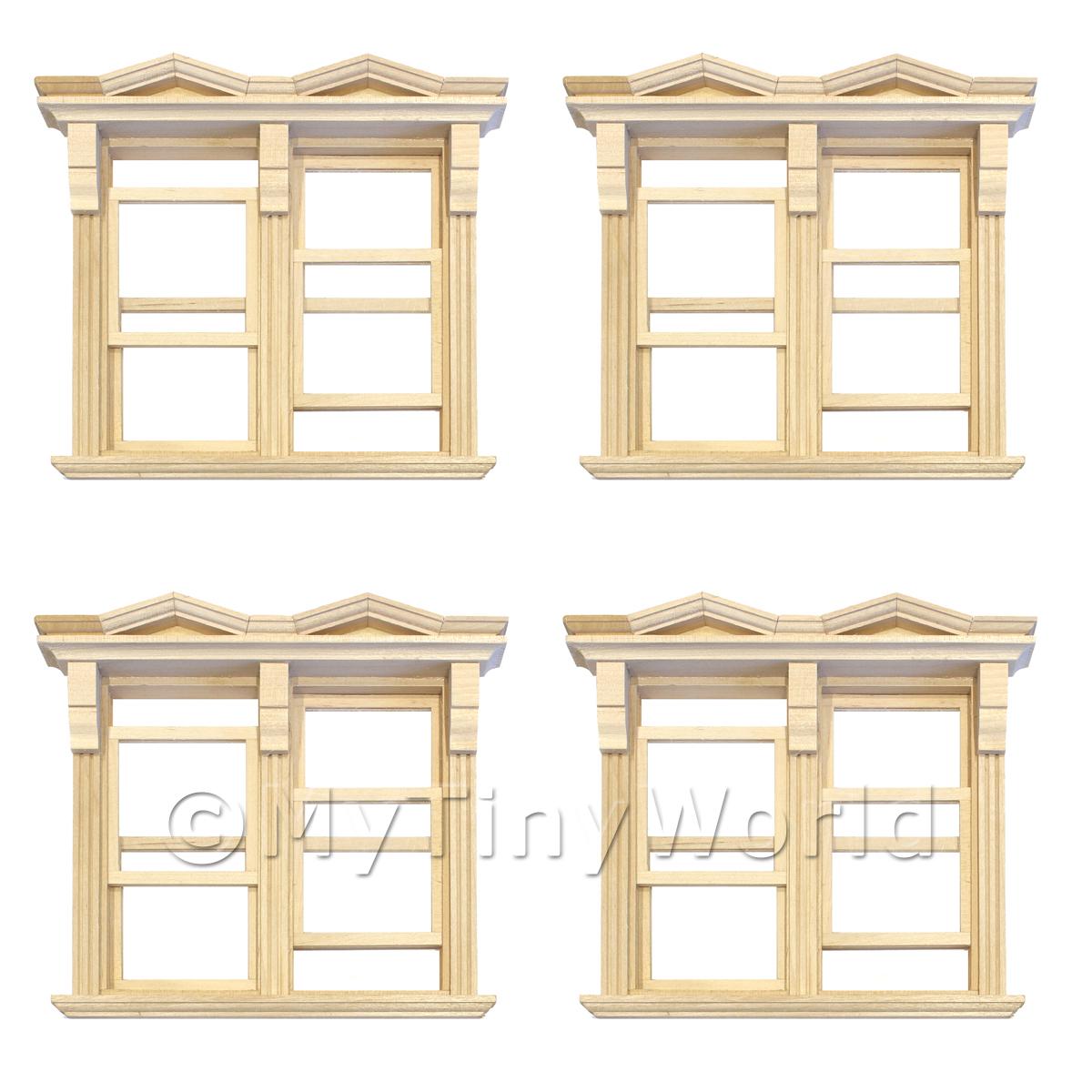 1/12 Scale Dolls House Miniatures  | 4 x Dolls House Double Opening Sash Window With Small Pointed Parapets