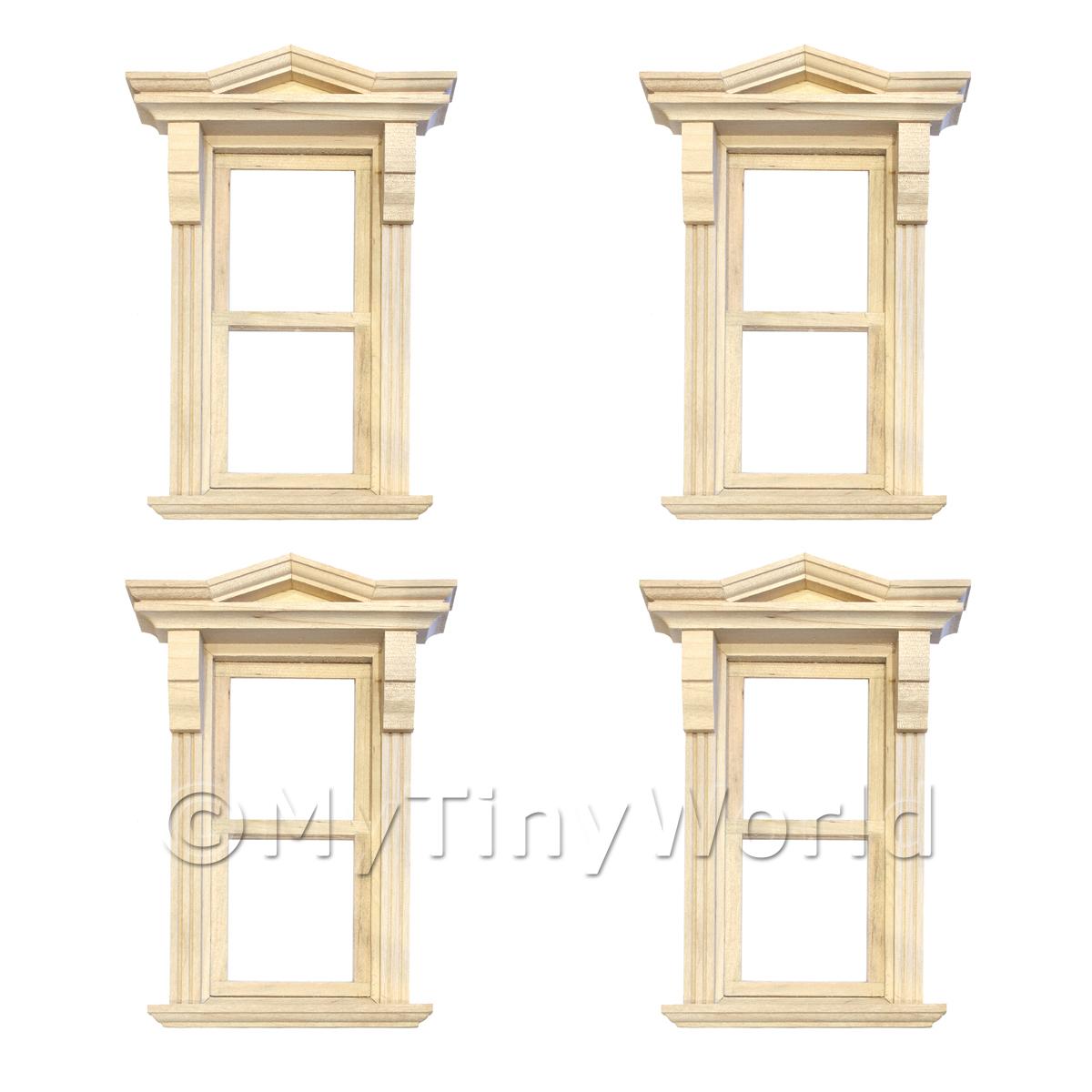 1/12 Scale Dolls House Miniatures  | 4 x Dolls House Single Opening Sash Window With Small Pointed Parapet
