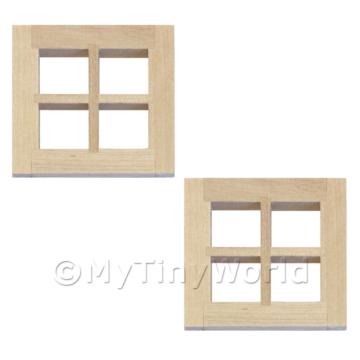 1/12 Scale Dolls House Miniatures  | Pair Of Dolls House Miniature Small Square 4 Pane Wood Windows